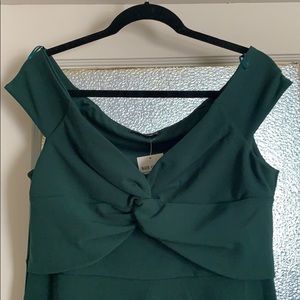 Emerald green off the shoulder midi dress
